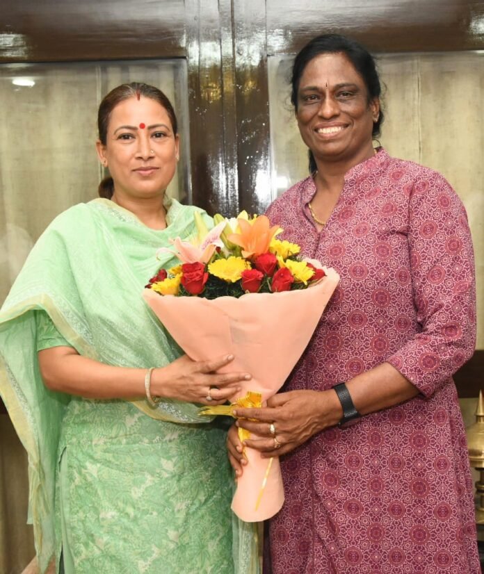 38वें राष्ट्रीय खेलों के मद्देनजर दिल्ली में खेल मंत्री रेखा आर्या ने भारतीय ओलंपिक संघ अध्यक्ष पी.टी उषा से की मुलाकात