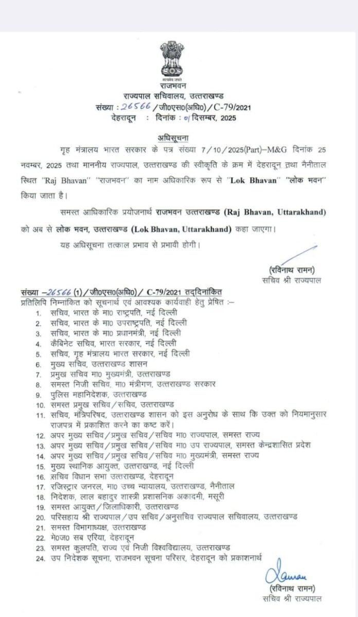 राजभवन का नाम हुआ परिवर्तन