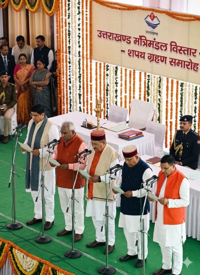 विधानसभा चुनाव से पहले धामी कैबिनेट विस्तार,रुद्रप्रयाग विधायक भारत सिंह चौधरी समेत पाँच ने ली कैबिनेट मंत्री पद की शपथ ।