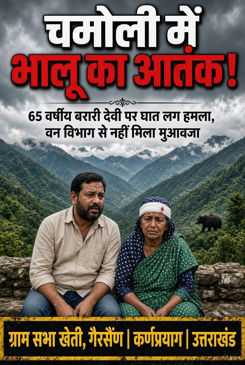 चमोली में भालू की दहशत,भालू ने घात लगाकर 65 वर्षीय बुजुर्ग महिला पर किया हमला । वन विभाग से नहीं मिला मुआवजा